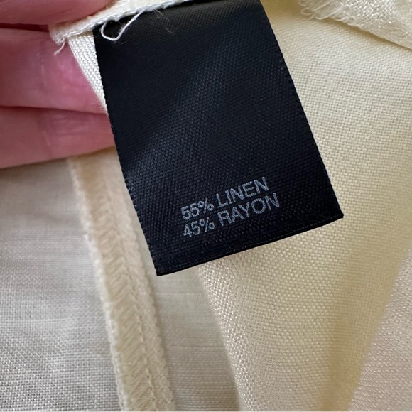 AVENUE Pale Yellow Pintuck Linen Blend Tunic Blouse Mother of Pearl Button Front - Picture 9 of 14